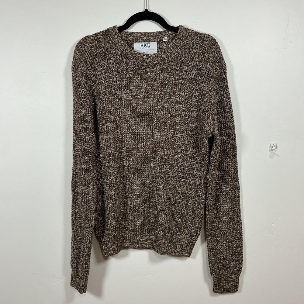 BKE Sweater Mens Small Brown Excellent Marled Cotton Crewneck Textured Knit